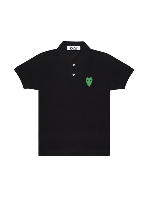 Comme Des Garcons Play Collar T-shirt Black c/w Green Heart 久川保玲黑色绿心Polo衫 size M