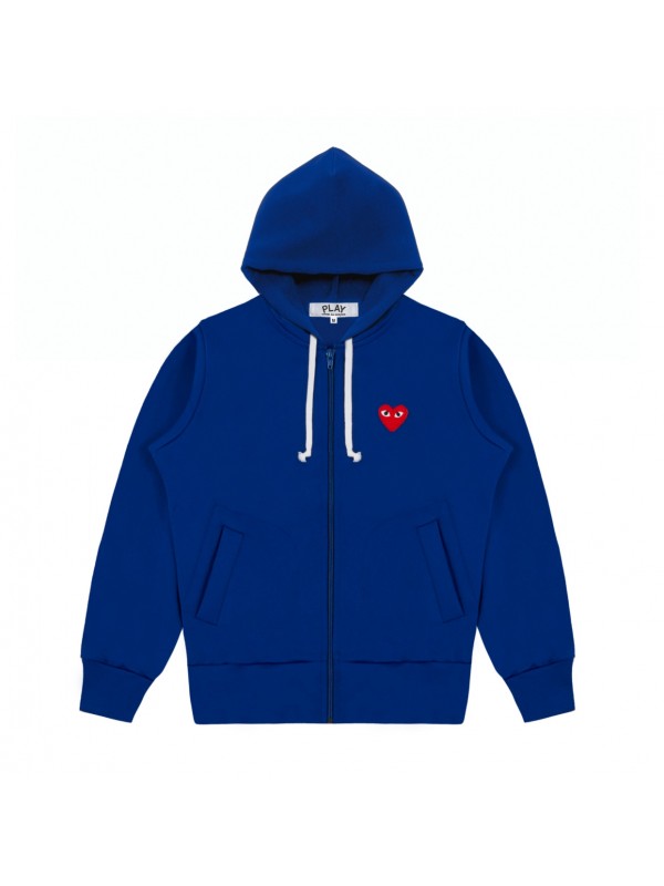 Comme Des Garcons Play Blue Hooded Sweatshirt with Zip 久川保玲蓝色红心甩帽衫外套 Size S
